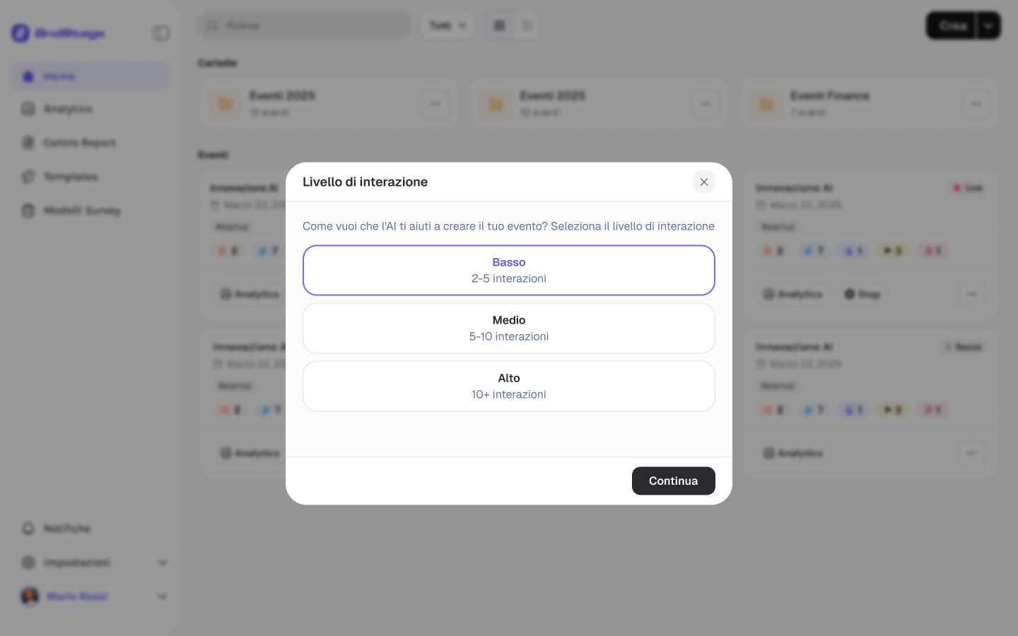 Selezione livello di interazione suggerito dall'AI