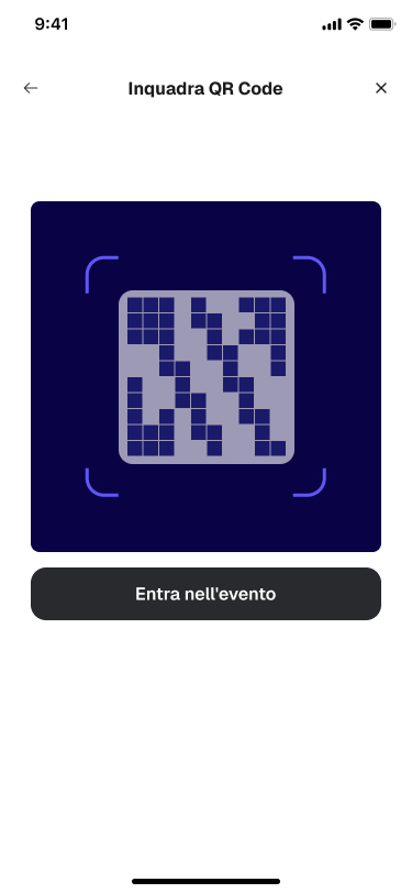 Schermata mobile di 2ndStage con QR code per entrare nell'evento